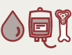 Illustration of a drop of blood, an I.V. bag, and a bone
